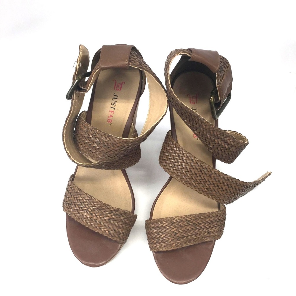 Just Fab Brown Platform Wedge Woven Fabric Shoes